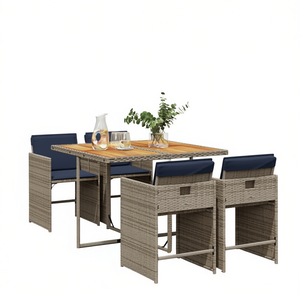 Set da Giardino in Rattan Grigio e Marrone, 4 Posti, Arredamento da Esterno per Pranzo, Stile Contemporaneo con Telaio in Acciaio - Product Image 1