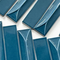 Carreaux de céramique 3D concaves architecturaux, couleur vert-bleu profond, brillants, sculpturaux, pour murs d'hôtels, décoration murale moderne de luxe