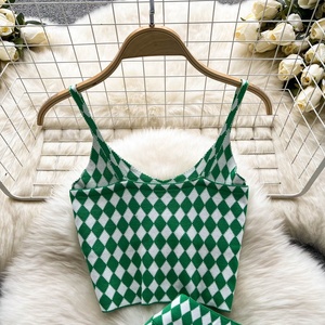 Sexy Sweet Elegant Halter Knit Set Women Thin Plaid Package Hip Short <b>Skirt</b> Two Piece Set - Product Image 4