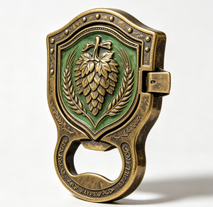 Décapsuleur personnalisé en alliage de zinc, forme bouclier vintage, médaille en métal avec ruban pour souvenir d'événement - Product Image 3