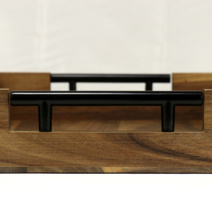 Bandeja de madera con asas <span class=keywords><strong>para</strong></span> servir, bandeja de comida y bebidas <span class=keywords><strong>para</strong></span> mesa de centro, desayuno, cena y bar, bandeja de almacenamiento decorativa rústica FSC - Product Image 3