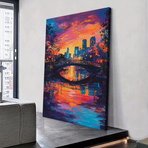 Colorido Cityscape Canvas: Vibrante Urban Sunset Art Canvas Print Canvas Arte para Home Kitchen <span class=keywords><strong>Decor</strong></span> - Product Image 4