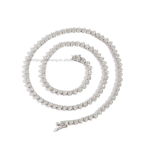 Heart-shaped <b>Chain</b> 3 Zircon Tennis <b>Chain</b> <b>Copper</b> <b>Copper</b> Micro-inlaid Zircon Single-row Hip-hop Necklace Tanjing Fashion - Product Image 5