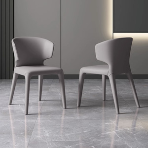 <b>Winged</b> <b>Back</b> Luxury Modern Dining <b>Chair</b> Customized Faux or Genuine Top Grain Cowhide Leather Upholstered Curved Dining <b>Chairs</b> - Product Image 4