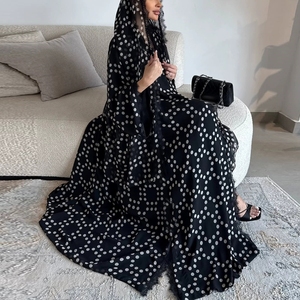 <span class=keywords><strong>Abaya</strong></span> Traspirante all'Ingrosso per Donne Musulmane, Sciarpa in Chiffon a Pois con Bordo in Pizzo, Elegante Abito Lungo Islamico in Poliestere - Product Image 3