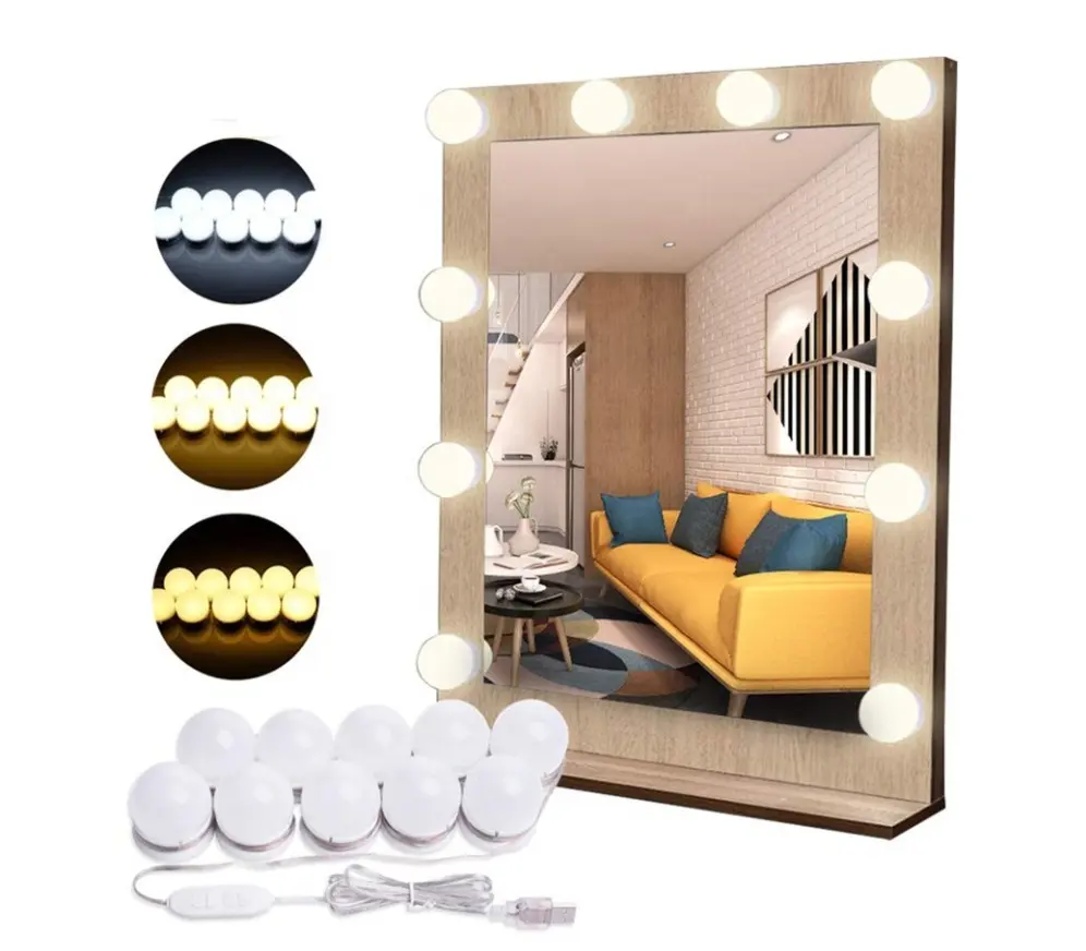 DIY 3 Lighting Modes Hollywood LED Dimmable Lighted Bathroom Makeup Vanity Mirror Bulb