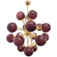 Magnifique lustre Sputnik avec 18 boules de verre, finition laiton doré, éclairage LED, intensité réglable, style moderne du milieu du siècle, pour la maison
