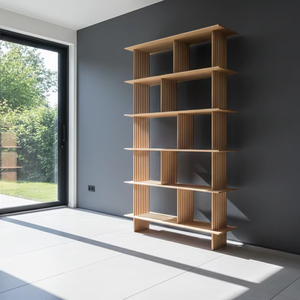 ชั้นวางของไม้เนื้อแข็ง Canto ให้ความสง่างามทันสมัยด้วยแผ่นไม้แนวตั้งเรียบหรูและดีไซน์ชั้นวางแบบเปิดกว้าง พร้อมฟังก์ชั่นการจัดเก็บอเนกประสงค์ - Product Image 1