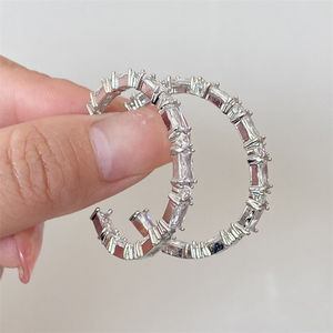 RAKOL EP5567 Hot Sale 18k Gold Plated Cc <b>Earrings</b> Green <b>Emerald</b> Diamond Cubic Zirconia <b>Hoop</b> <b>Earrings</b> for Women - Product Image 3