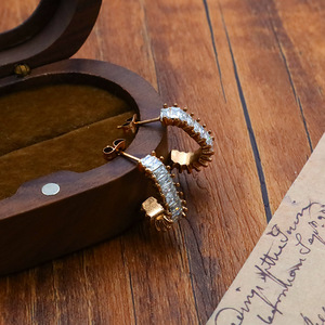 Geometric Zircon <b>Stud</b> Earrings Gold Rose Gold Channel Setting Asymmetry Everyday Wear <b>Titanium</b> Steel Knot Earrings - Product Image 1