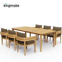 Meubles de patio modernes en teck massif, ensemble table et chaises de salle à manger d'extérieur avec coussins imperméables pour hôtel, villa et cour