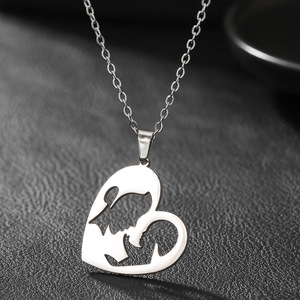 Collier pendentif cœur en acier inoxydable plaqué or 18 carats, design ajouré parent-enfant, bijoux pour la fête des mères - Product Image 3