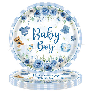 Juego de Vajilla Desechable con Temática de Mezclilla Azul para Fiesta de Bebé, Platos, Servilletas, Vasos, Cubiertos - Product Image 2