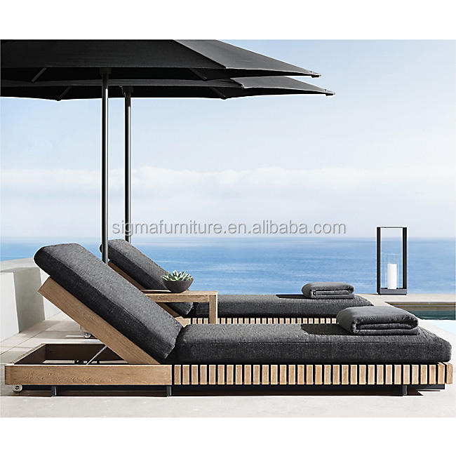 SIGMA Teak Chaise Lounge Poolside Sun Lounger Solid Wood Beach Lounge