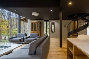 Grande maison moderne en <span class=keywords><strong>bois</strong></span> avec un extérieur noir, nature intégrée et forêt tranquille, résidence préfabriquée isolée simple - Product Image 4