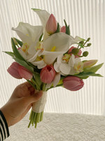 Buket Simulasi Bunga Tulip Calla Roses Gaya Korea Buatan Tangan untuk Fotografi Pengantin