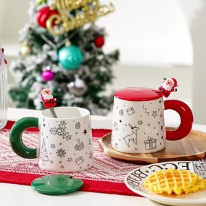 Tazas de Cerámica Creativas de Dibujos Animados Navideños, Tazas de Agua de Papá Noel, Tazas con Cuchara Cubierta - Product Image 2