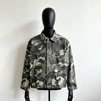 Veste de travail vintage pour homme, style streetwear, camouflage et lettrage, en sergé de coton épais avec poches poitrine et fermeture éclair