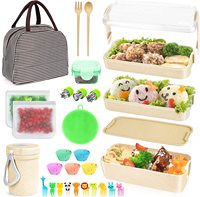 Boîte à déjeuner isolée créative pour enfants et adultes, ensemble de boîtes à déjeuner avec 4 compartiments, pics alimentaires, gobelets à gâteaux, 27 pièces