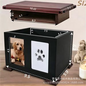 Wooden Pet Urn With Ink Pad Paw Print Paper <b>Photo</b> Album For Dog Funeral <b>Storage</b> <b>Box</b> Durable Rectangle Shape - Product Image 4