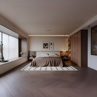 Armoire sur mesure élégante en placage de chêne avec éclairage intégré pour espace vestiaire d'appartement de type boutique