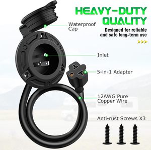 Prise d'alimentation robuste pour camping-car avec adaptateur 5-en-1 à <span class=keywords><strong>lame</strong></span> en T - Product Image 1