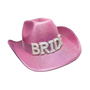 Chapeau de cowboy/cowgirl <span class=keywords><strong>rose</strong></span> pâle pour la mariée de luxe avec strass pour enterrement de vie de jeune fille - Product Image 4