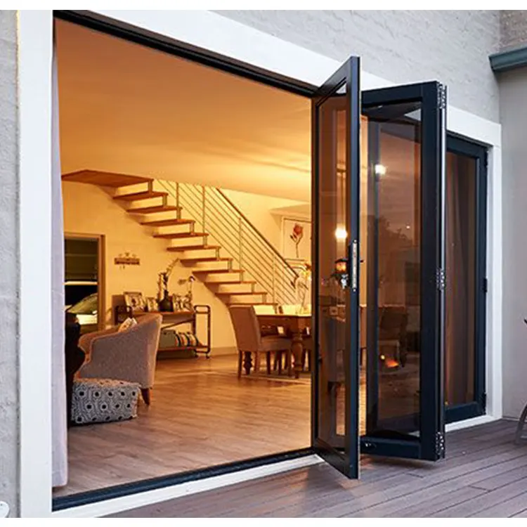 De aluminio deslizante y doble con doble aislamiento de la puerta de vidrio sistema terraza acristalamiento puertas correderas de puerta de vidrio plegable de la puerta