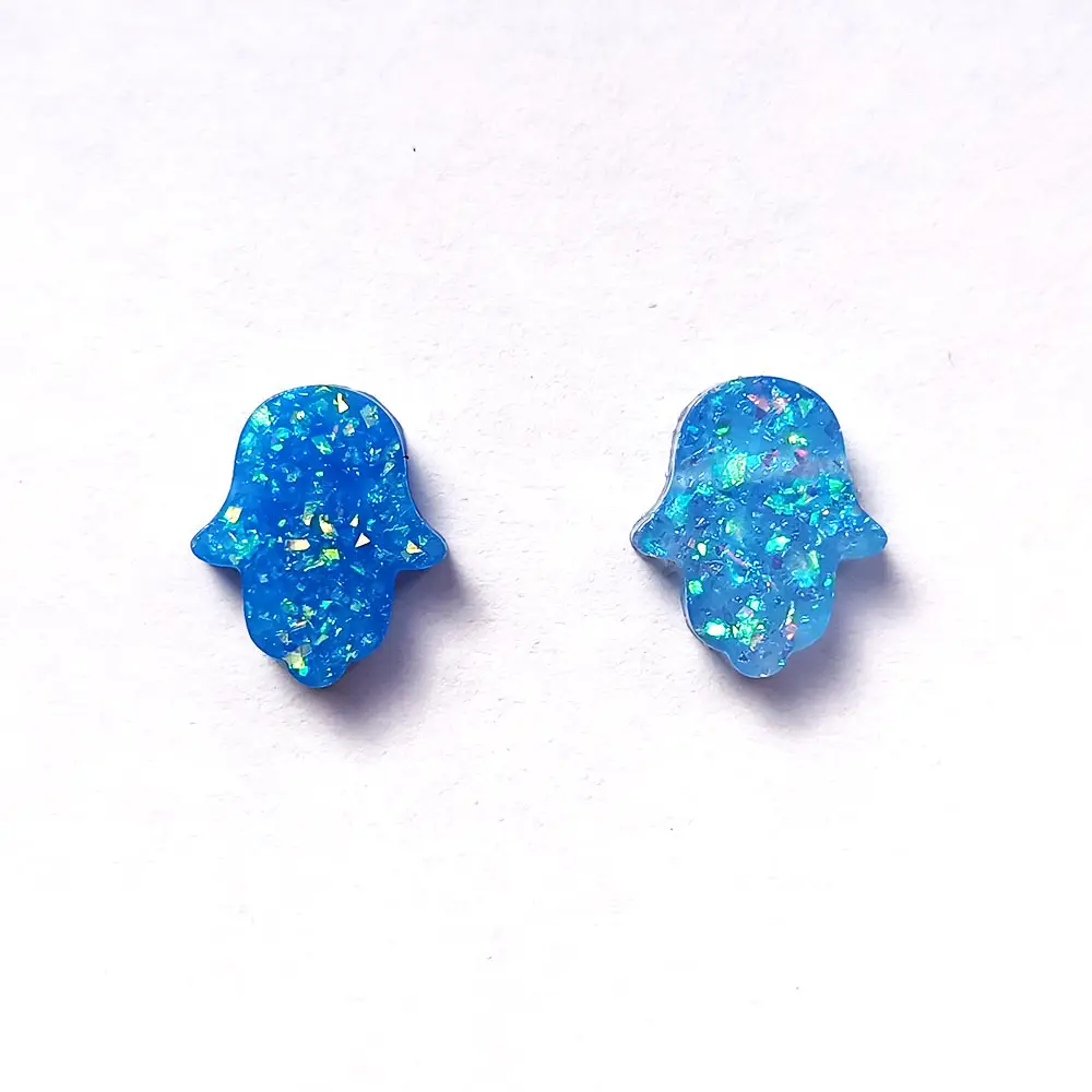 Wholesale Synthetic Opal 12mm Turkish Prayer Blue Hamsa Shape Ethiopian Girls Picture for DIY Jewelry Making