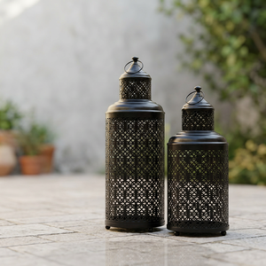Wholesale Black Metal <b>Moroccan</b> Candle Holder Lanterns for Home and Patio <b>Lighting</b> Decoration - Product Image 1