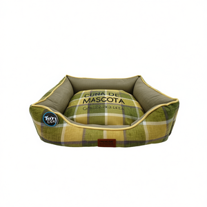 Set di Tre Pezzi per Cuccia Quadrata in Lino a Quadretti Verdi per Animali Domestici - Product Image 2