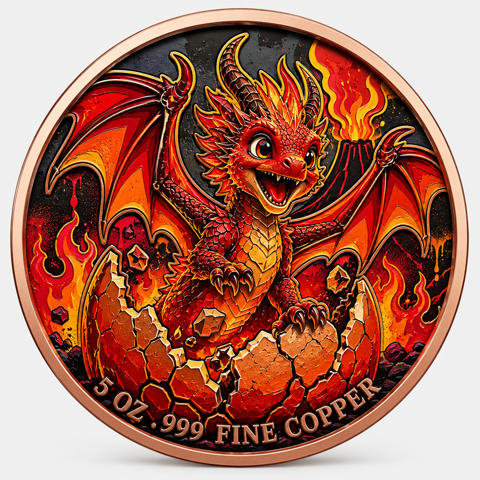 1 oz 999 Pure Copper Casting Cybernetic Baby Dragon Coin High Relief UV ...