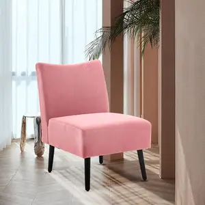 Chaise de salon moderne Chaise d'appoint pour canapé Chaise d'appoint confortable en tissu velours rose avec pieds en bois