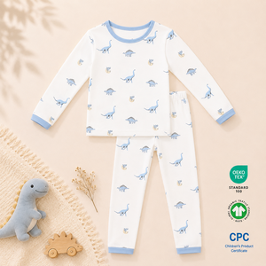 Pyjamas pour tout-petits en coton biologique à marque privée, emballage personnalisé, vêtements de nuit printaniers respirants à motif animal mignon - Product Image 2