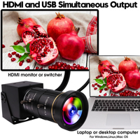 Cámara Web ELP HD MI 4K para Transmisión en Vivo, H.264 H.265 4K 30FPS, Zoom 10X, Salida USB C HD MI, Cámara de Video para PC con Transmisión Simultánea para Inspección