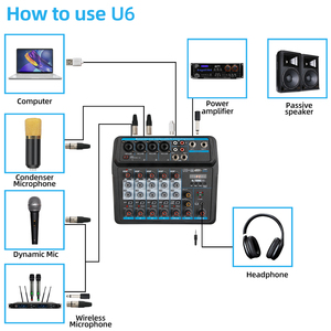 Mini Console DJ professionnelle OEM U6, ordinateur USB, enregistrement en direct, mélangeur Audio Usb à 6 canaux - Product Image 3