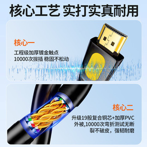 Câble HDMI 2.0 4K haute définition, câble de données pour moniteur d'ordinateur, projecteur de télévision, mâle à mâle, fil de cuivre plaqué or - Product Image 3