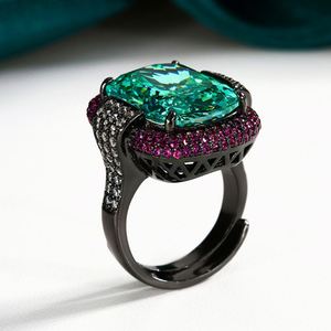 Wholesale Fashion Jewelry Eco-friendly Copper 12*16MM Paraiba Cubic Zirconia Statement Black Gold Ring for Women - Product Image 5