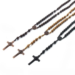 Religiöse Holz-Gebetsperlen Kreuz-Anhänger Dekaden-Rosenkranz Halskette mit Heiligen Benedikt Katholisches Geschenk - Product Image 3