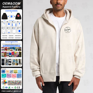 Sudadera con capucha de algodón cepillado de 100% algodón para hombre, estilo básico personalizado, de corte holgado con hombros caídos, color liso y cierre de cremallera. - Product Image 1