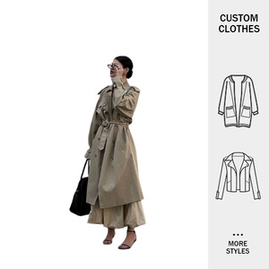 Trench-coat pour <span class=keywords><strong>femme</strong></span> à col péniche multi-boutons et grandes poches, de <span class=keywords><strong>grande</strong></span> <span class=keywords><strong>taille</strong></span>, de couleur unie, rétro, à la mode personnalisée - Product Image 2