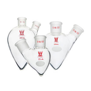 CS Labglass Op maat gemaakte transparante brede hals zware wand borosilicaatglas tweehalsige peervormige kolf 5~200ml - Product Image 2