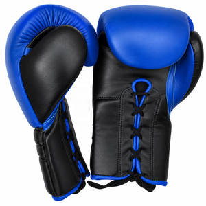 Guantes de Boxeo de Cuero Azul, Guantes de Entrenamiento con Cordones Ajustables en la Muñeca, Equipo de Artes Marciales para Adultos, Productos de Boxeo - Product Image 5