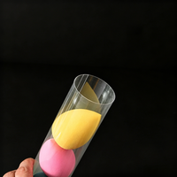Tube d'emballage cylindrique en PVC transparent imprimé pour houppette, boîte de rangement beauté en forme de gourde/goutte d'eau avec bouchon à clapet, couleur personnalisée CMYK/UV