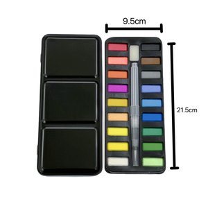 Kit de voyage <span class=keywords><strong>aquarelle</strong></span> Premium 12/24 couleurs, ensemble de peinture solide demi-palettes pour artiste, pinceau, papier, boîte cadeau en métal 3 ml - Product Image 6