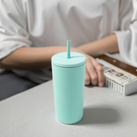 Mug isotherme à double paroi en acier inoxydable 480 ml (16 oz) avec couvercles, design moderne, portable, pour le sport, avec logo, idéal pour les fêtes, anti-fuite