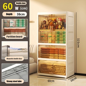 Cloison à double porte de <span class=keywords><strong>60</strong></span> <span class=keywords><strong>cm</strong></span> avec armoire transparente à clapet 2/3/4/5 organisateur d'étagères armoire de rangement en PP à roulement solide - Product Image 5