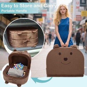 Sofá de suelo convertible 2 en 1 con forma de oso y cama de viaje para niños pequeños con correas para los hombros y funda de terciopelo extraíble y lavable - Product Image 4