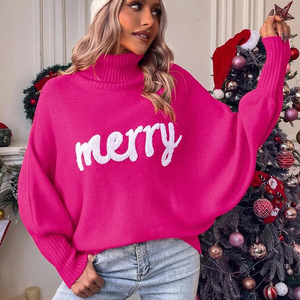 Maglione Natalizio Europeo a Collo Alto da Donna, Autunno Inverno, Maniche a Pipistrello, <span class=keywords><strong>Maglia</strong></span> Larga <span class=keywords><strong>con</strong></span> Ricamo a Asciugamano - Product Image 3