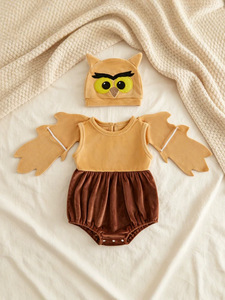 Lot de 3 costumes d'hibou pour bébé garçon, Halloween, 0-18 <span class=keywords><strong>mois</strong></span>, barboteuse sans manches à ailes, culotte en velours et chapeau d'hibou - Product Image 1